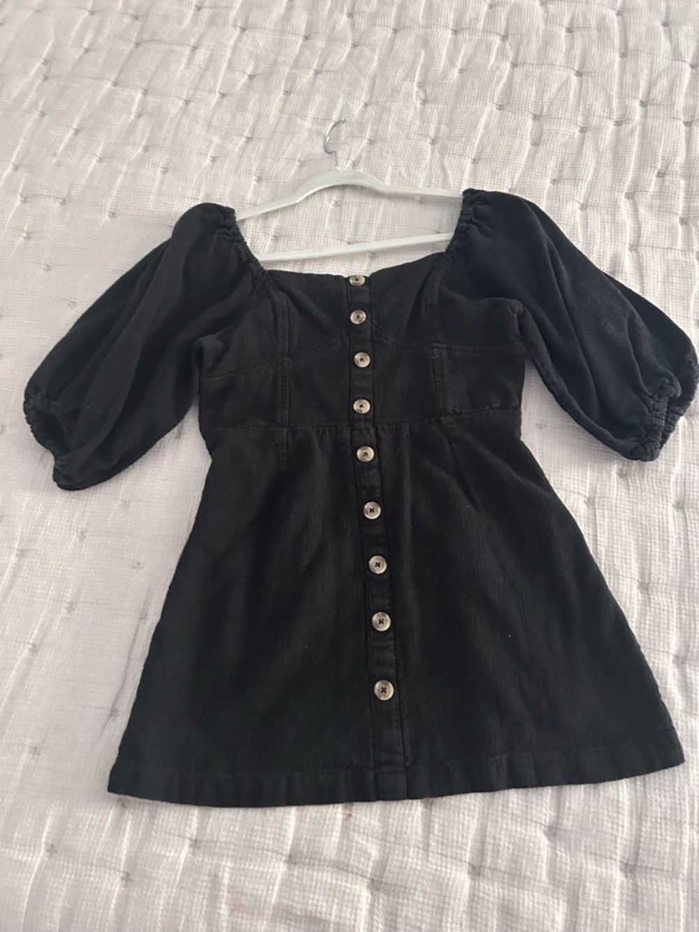 Billabong Black Button-Front Mini Dress with Puff Sleeves - Size L